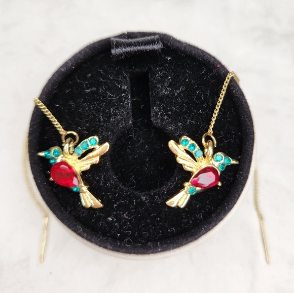 Rhinestone hummingbird dangly earrings - Picture 1 of 5